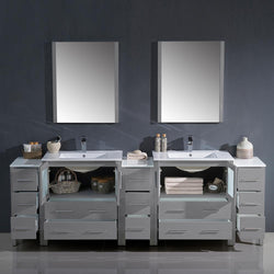 Fresca Torino 96" Gray Modern Double Sink Bathroom Vanity w/ 3 Side Cabinets & Integrated Sinks - Luxe Bathroom Vanities
