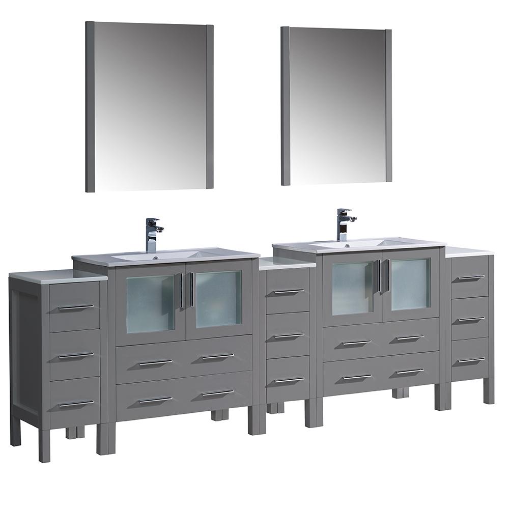 Fresca Torino 96" Gray Modern Double Sink Bathroom Vanity w/ 3 Side Cabinets & Integrated Sinks - Luxe Bathroom Vanities