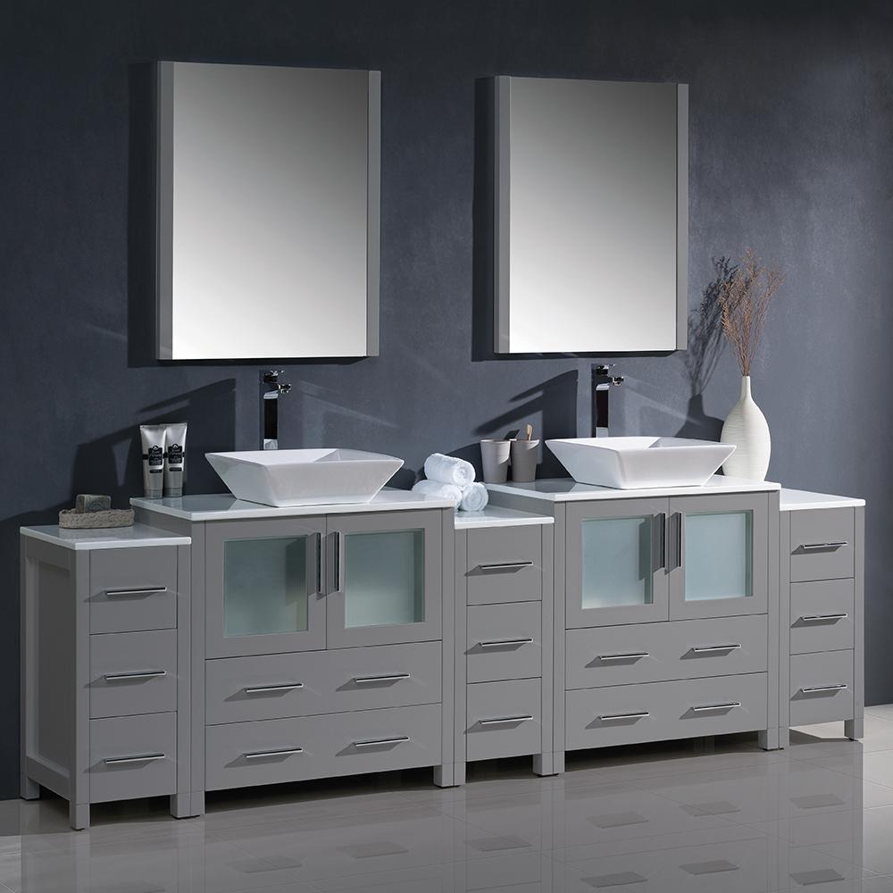 Fresca Torino 96" Gray Modern Double Sink Bathroom Vanity w/ 3 Side Cabinets & Vessel Sinks - Luxe Bathroom Vanities