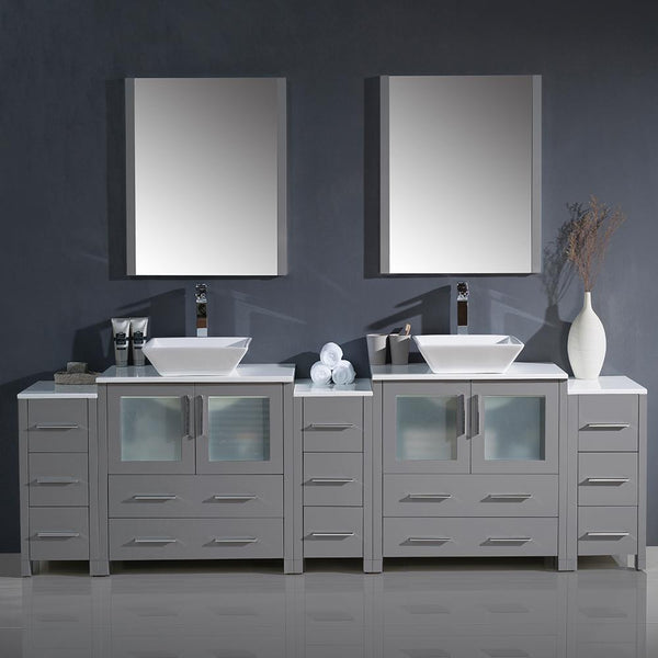 Fresca Torino 96" Gray Modern Double Sink Bathroom Vanity w/ 3 Side Cabinets & Vessel Sinks - Luxe Bathroom Vanities