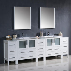 Fresca Torino 96" White Modern Double Sink Bathroom Vanity w/ 3 Side Cabinets & Integrated Sinks - Luxe Bathroom Vanities