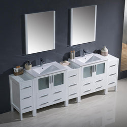 Fresca Torino 96" White Modern Double Sink Bathroom Vanity w/ 3 Side Cabinets & Integrated Sinks - Luxe Bathroom Vanities