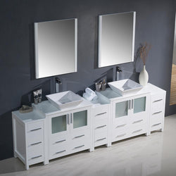 Fresca Torino 96" White Modern Double Sink Bathroom Vanity w/ 3 Side Cabinets & Vessel Sinks - Luxe Bathroom Vanities