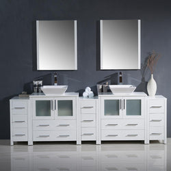 Fresca Torino 96" White Modern Double Sink Bathroom Vanity w/ 3 Side Cabinets & Vessel Sinks - Luxe Bathroom Vanities