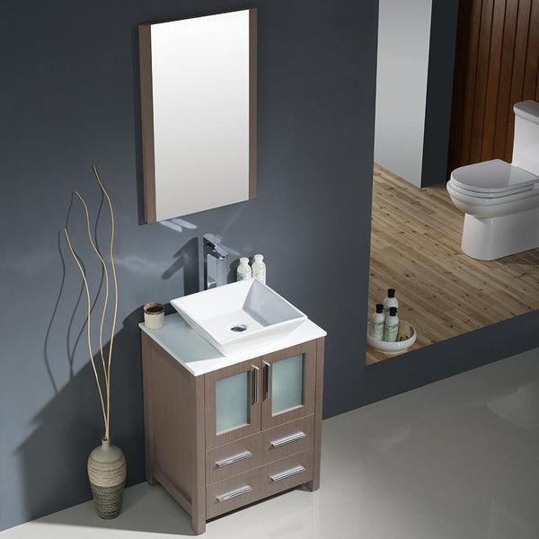 Fresca Torino 24" Gray Oak Modern Bathroom Vanity w/ Vessel Sink - Luxe Bathroom Vanities