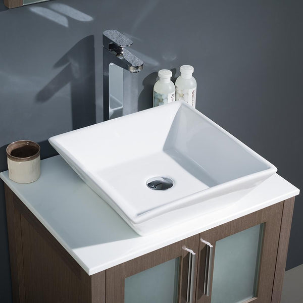 Fresca Torino 24" Gray Oak Modern Bathroom Vanity w/ Vessel Sink - Luxe Bathroom Vanities