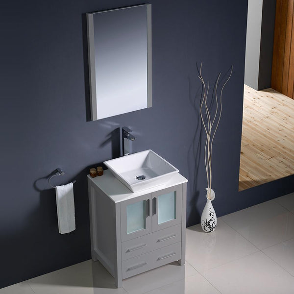 Fresca Torino 24" Gray Modern Bathroom Vanity w/ Vessel Sink - Luxe Bathroom Vanities