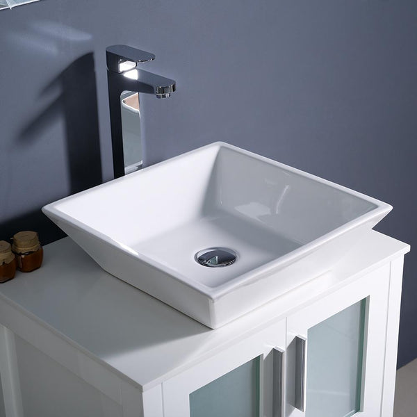 Fresca Torino 24" White Modern Bathroom Vanity w/ Vessel Sink - Luxe Bathroom Vanities