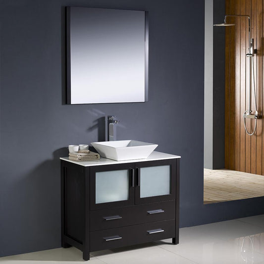 Fresca Torino 36" Espresso Modern Bathroom Vanity w/ Vessel Sink - Luxe Bathroom Vanities