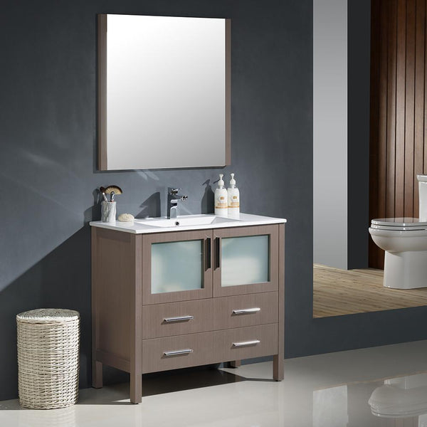 Fresca Torino 36" Gray Oak Modern Bathroom Vanity w/ Integrated Sink - Luxe Bathroom Vanities