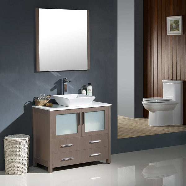 Fresca Torino 36" Gray Oak Modern Bathroom Vanity w/ Vessel Sink - Luxe Bathroom Vanities