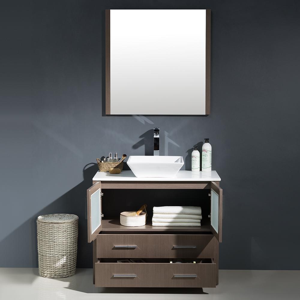 Fresca Torino 36" Gray Oak Modern Bathroom Vanity w/ Vessel Sink - Luxe Bathroom Vanities