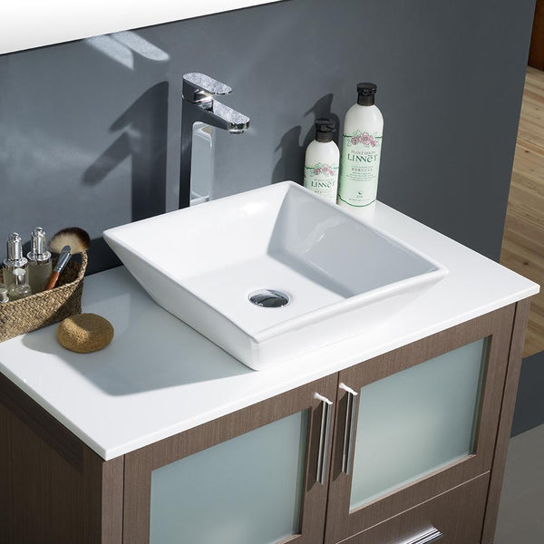 Fresca Torino 36" Gray Oak Modern Bathroom Vanity w/ Vessel Sink - Luxe Bathroom Vanities