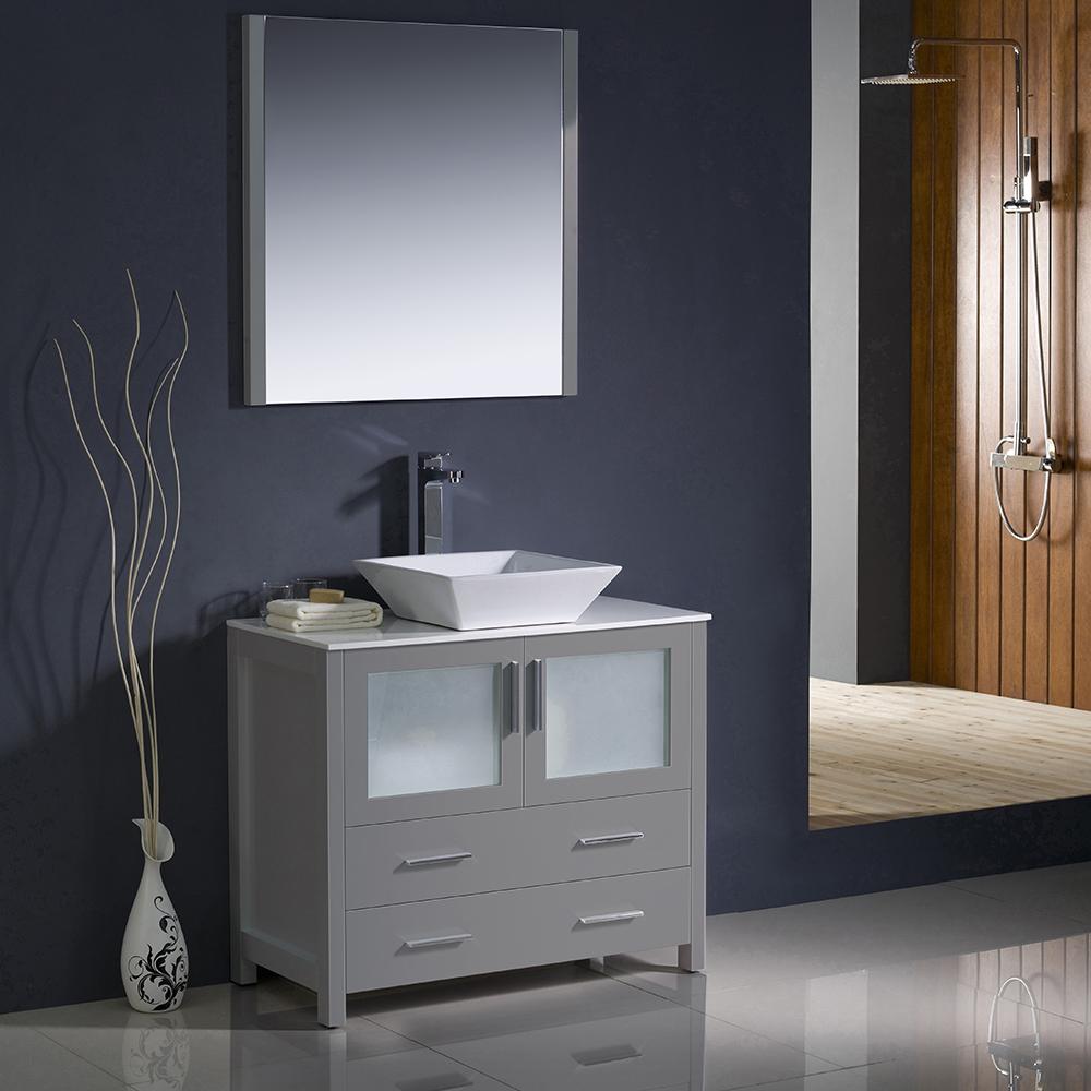 Fresca Torino 36" Gray Modern Bathroom Vanity w/ Vessel Sink - Luxe Bathroom Vanities