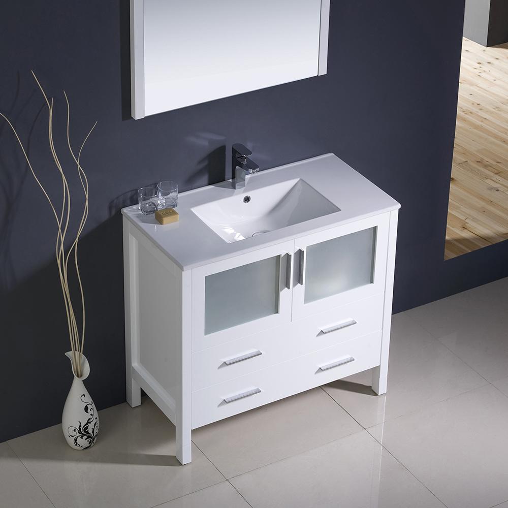 Fresca Torino 36" White Modern Bathroom Vanity w/ Integrated Sink - Luxe Bathroom Vanities
