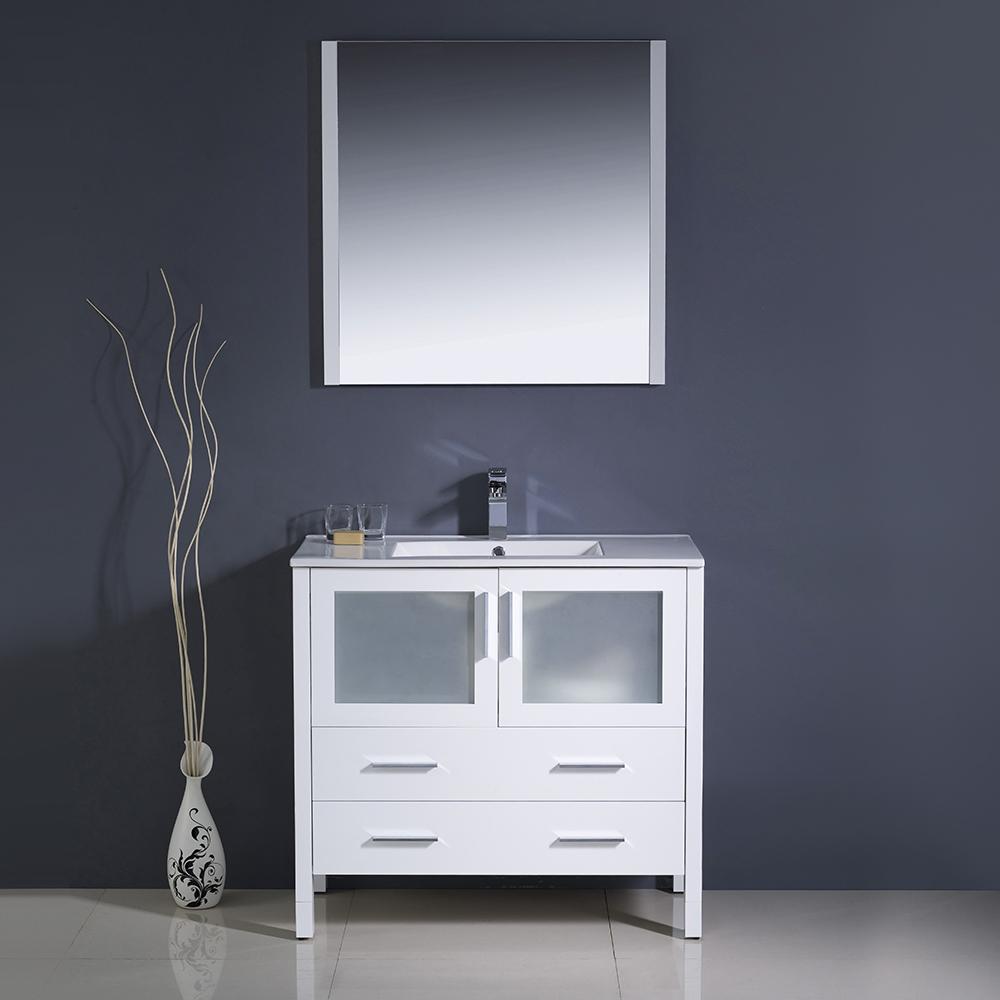 Fresca Torino 36" White Modern Bathroom Vanity w/ Integrated Sink - Luxe Bathroom Vanities