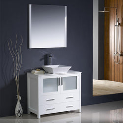 Fresca Torino 36" White Modern Bathroom Vanity w/ Vessel Sink - Luxe Bathroom Vanities