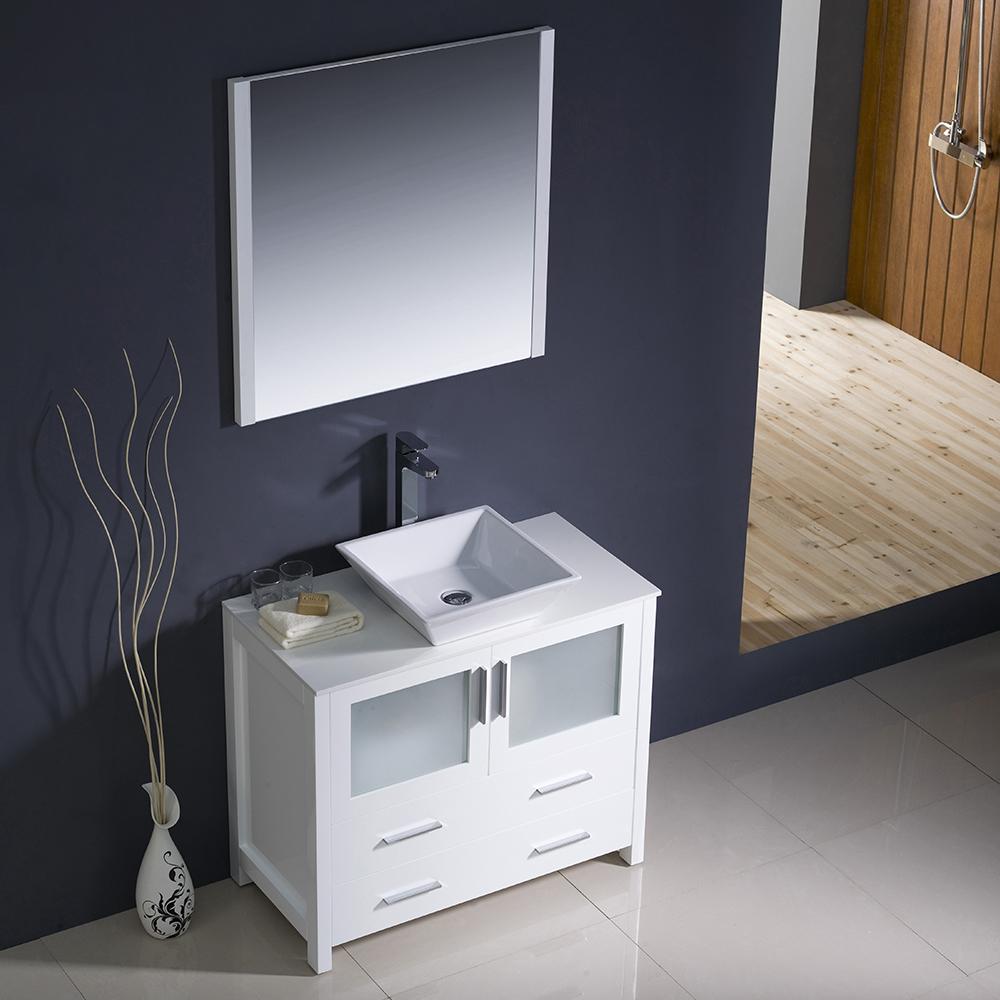 Fresca Torino 36" White Modern Bathroom Vanity w/ Vessel Sink - Luxe Bathroom Vanities