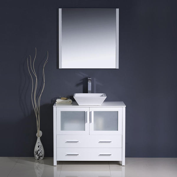 Fresca Torino 36" White Modern Bathroom Vanity w/ Vessel Sink - Luxe Bathroom Vanities