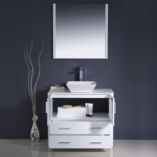 Fresca Torino 36" White Modern Bathroom Vanity w/ Vessel Sink - Luxe Bathroom Vanities