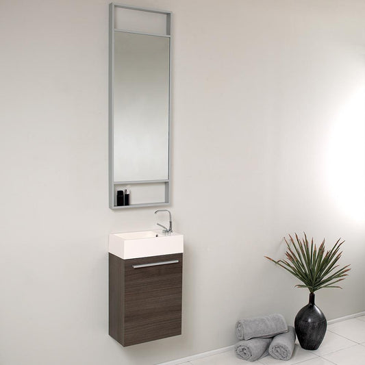 Fresca Pulito 16" Small Gray Oak Modern Bathroom Vanity w/ Tall Mirror - Luxe Bathroom Vanities