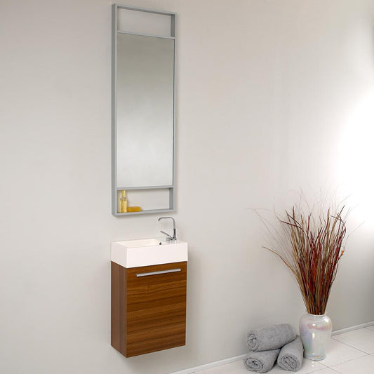Fresca Pulito 16" Small Teak Modern Bathroom Vanity w/ Tall Mirror - Luxe Bathroom Vanities
