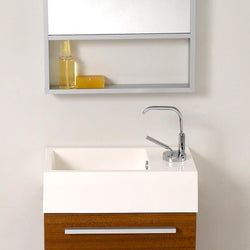 Fresca Pulito 16" Small Teak Modern Bathroom Vanity w/ Tall Mirror - Luxe Bathroom Vanities