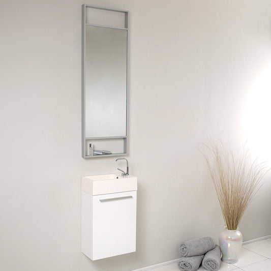 Fresca Pulito 16" Small White Modern Bathroom Vanity w/ Tall Mirror - Luxe Bathroom Vanities
