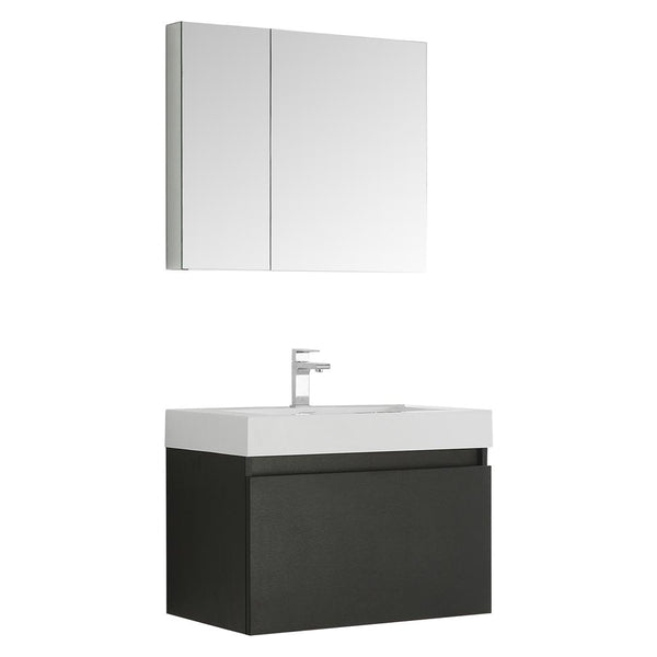Fresca Mezzo 30" Black Wall Hung Modern Bathroom Vanity w/ Medicine Cabinet - Luxe Bathroom Vanities
