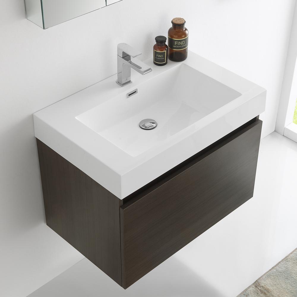 Fresca Mezzo 30" Gray Oak Wall Hung Modern Bathroom Vanity w/ Medicine Cabinet - Luxe Bathroom Vanities