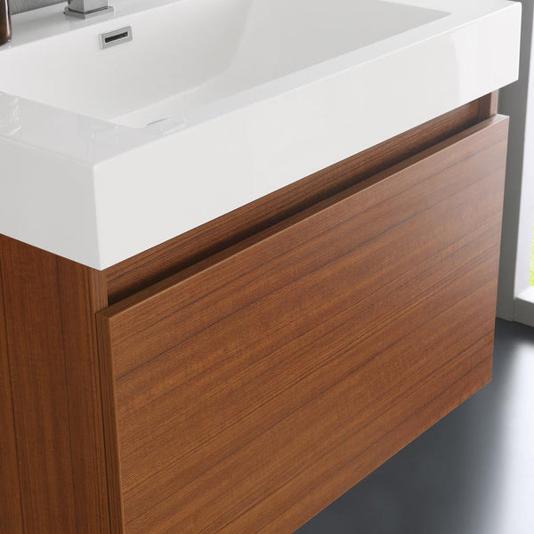 Fresca Mezzo 30" Teak Wall Hung Modern Bathroom Vanity w/ Medicine Cabinet - Luxe Bathroom Vanities