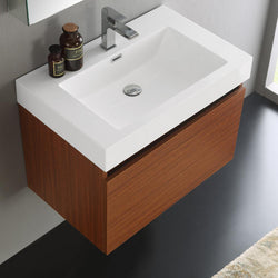 Fresca Mezzo 30" Teak Wall Hung Modern Bathroom Vanity w/ Medicine Cabinet - Luxe Bathroom Vanities