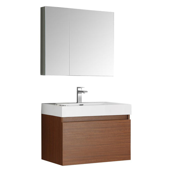 Fresca Mezzo 30" Teak Wall Hung Modern Bathroom Vanity w/ Medicine Cabinet - Luxe Bathroom Vanities