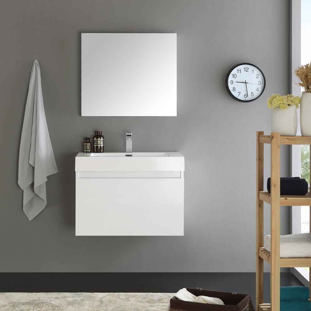 Fresca Mezzo 30" White Wall Hung Modern Bathroom Vanity w/ Medicine Cabinet - Luxe Bathroom Vanities