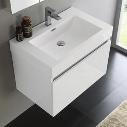 Fresca Mezzo 30" White Wall Hung Modern Bathroom Vanity w/ Medicine Cabinet - Luxe Bathroom Vanities