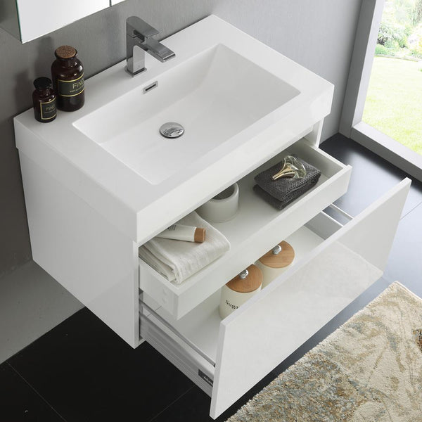 Fresca Mezzo 30" White Wall Hung Modern Bathroom Vanity w/ Medicine Cabinet - Luxe Bathroom Vanities