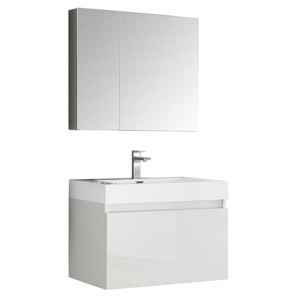 Fresca Mezzo 30" White Wall Hung Modern Bathroom Vanity w/ Medicine Cabinet - Luxe Bathroom Vanities