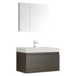 Fresca Mezzo 36" Gray Oak Wall Hung Modern Bathroom Vanity w/ Medicine Cabinet - Luxe Bathroom Vanities