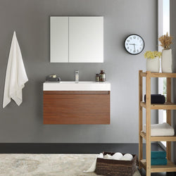 Fresca Mezzo 36" Teak Wall Hung Modern Bathroom Vanity w/ Medicine Cabinet - Luxe Bathroom Vanities