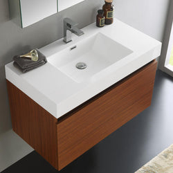 Fresca Mezzo 36" Teak Wall Hung Modern Bathroom Vanity w/ Medicine Cabinet - Luxe Bathroom Vanities