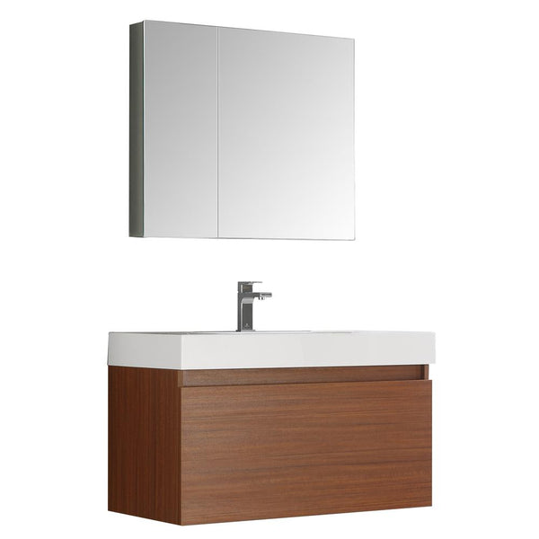 Fresca Mezzo 36" Teak Wall Hung Modern Bathroom Vanity w/ Medicine Cabinet - Luxe Bathroom Vanities
