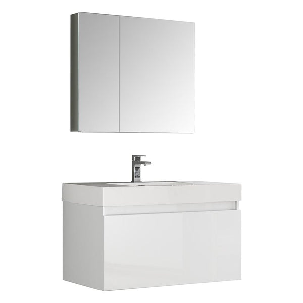 Fresca Mezzo 36" White Wall Hung Modern Bathroom Vanity w/ Medicine Cabinet - Luxe Bathroom Vanities