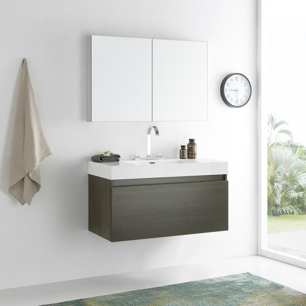 Fresca Mezzo 39" Gray Oak Modern Bathroom Vanity w/ Medicine Cabinet - Luxe Bathroom Vanities