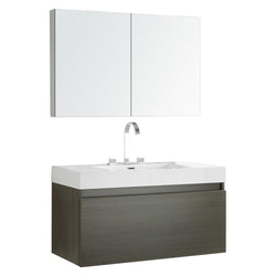 Fresca Mezzo 39" Gray Oak Modern Bathroom Vanity w/ Medicine Cabinet - Luxe Bathroom Vanities