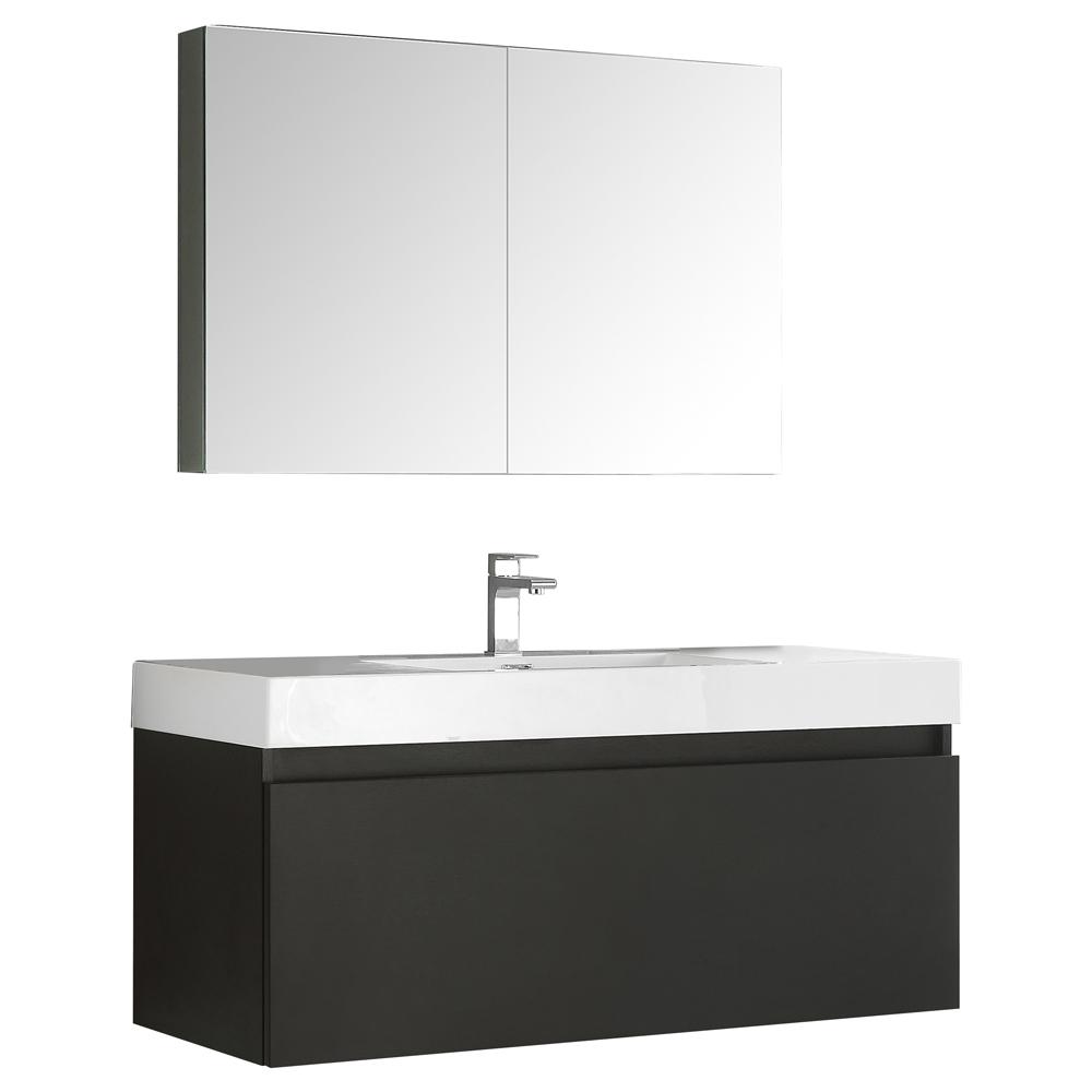 Fresca Mezzo 48" Black Wall Hung Modern Bathroom Vanity w/ Medicine Cabinet - Luxe Bathroom Vanities