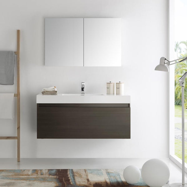 Fresca Mezzo 48" Gray Oak Wall Hung Modern Bathroom Vanity w/ Medicine Cabinet - Luxe Bathroom Vanities