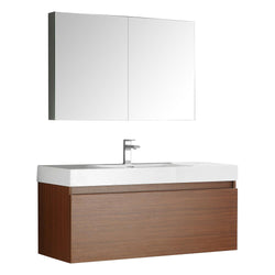 Fresca Mezzo 48" Teak Wall Hung Modern Bathroom Vanity w/ Medicine Cabinet - Luxe Bathroom Vanities