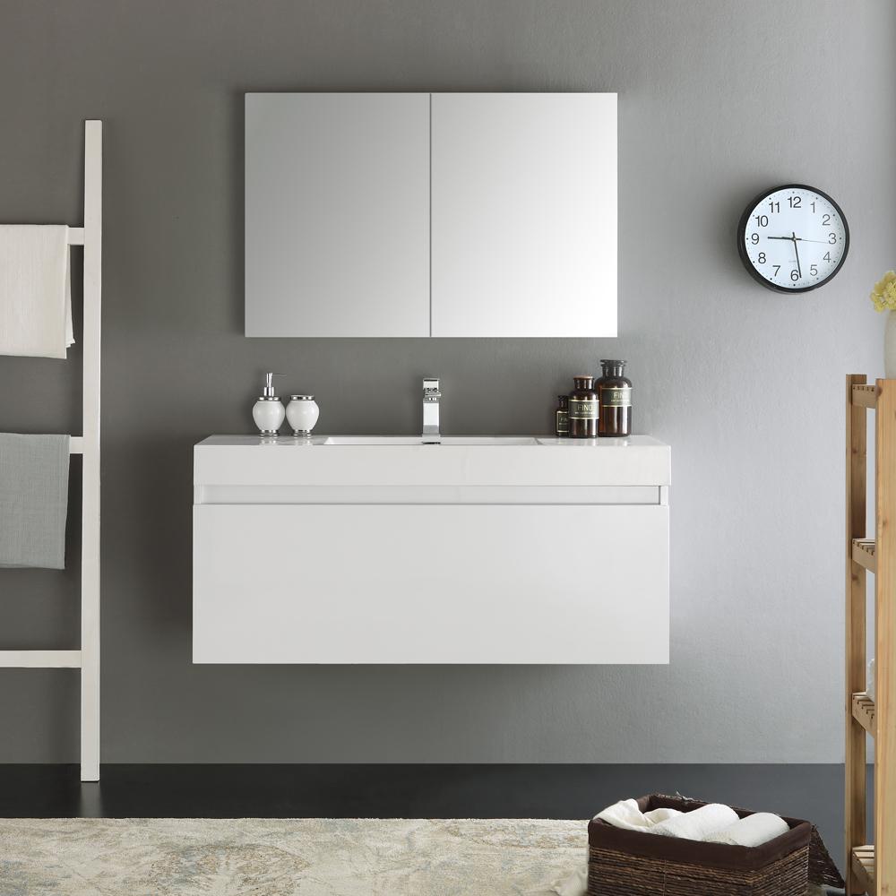 Fresca Mezzo 48" White Wall Hung Modern Bathroom Vanity w/ Medicine Cabinet - Luxe Bathroom Vanities