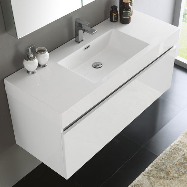 Fresca Mezzo 48" White Wall Hung Modern Bathroom Vanity w/ Medicine Cabinet - Luxe Bathroom Vanities