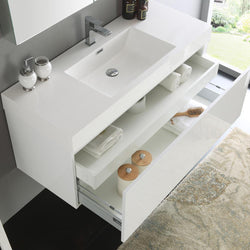 Fresca Mezzo 48" White Wall Hung Modern Bathroom Vanity w/ Medicine Cabinet - Luxe Bathroom Vanities